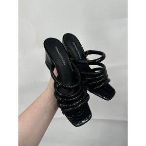 Donald J. Pliner Sandal Heels Women 7.5 Black Reptile Snake Print Block Chunky